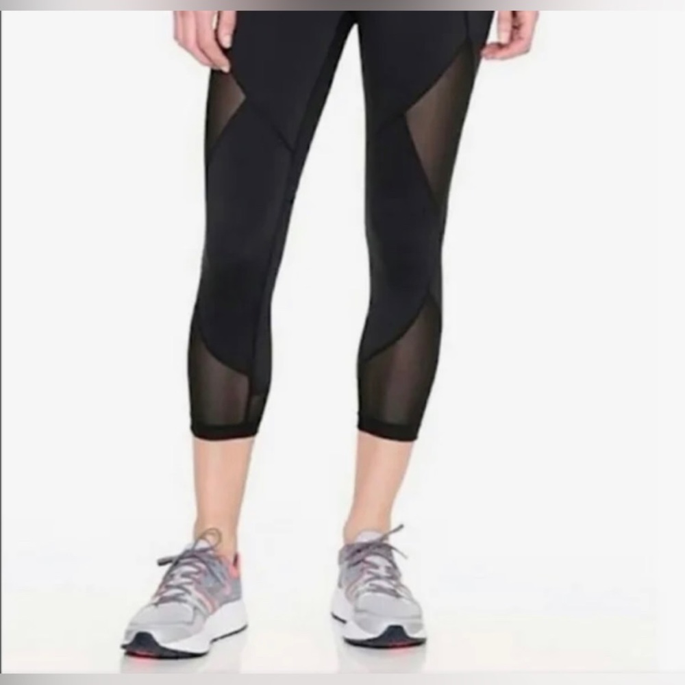 Athleta Cropped Leggings Tights Mesh Black Size XS Running Workout Yoga